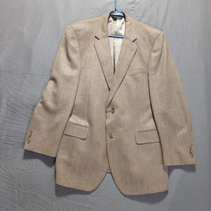 Jos A Bank Signature Mens Blazer 42R Beige Herringbone Silk Camel Hair *As-is